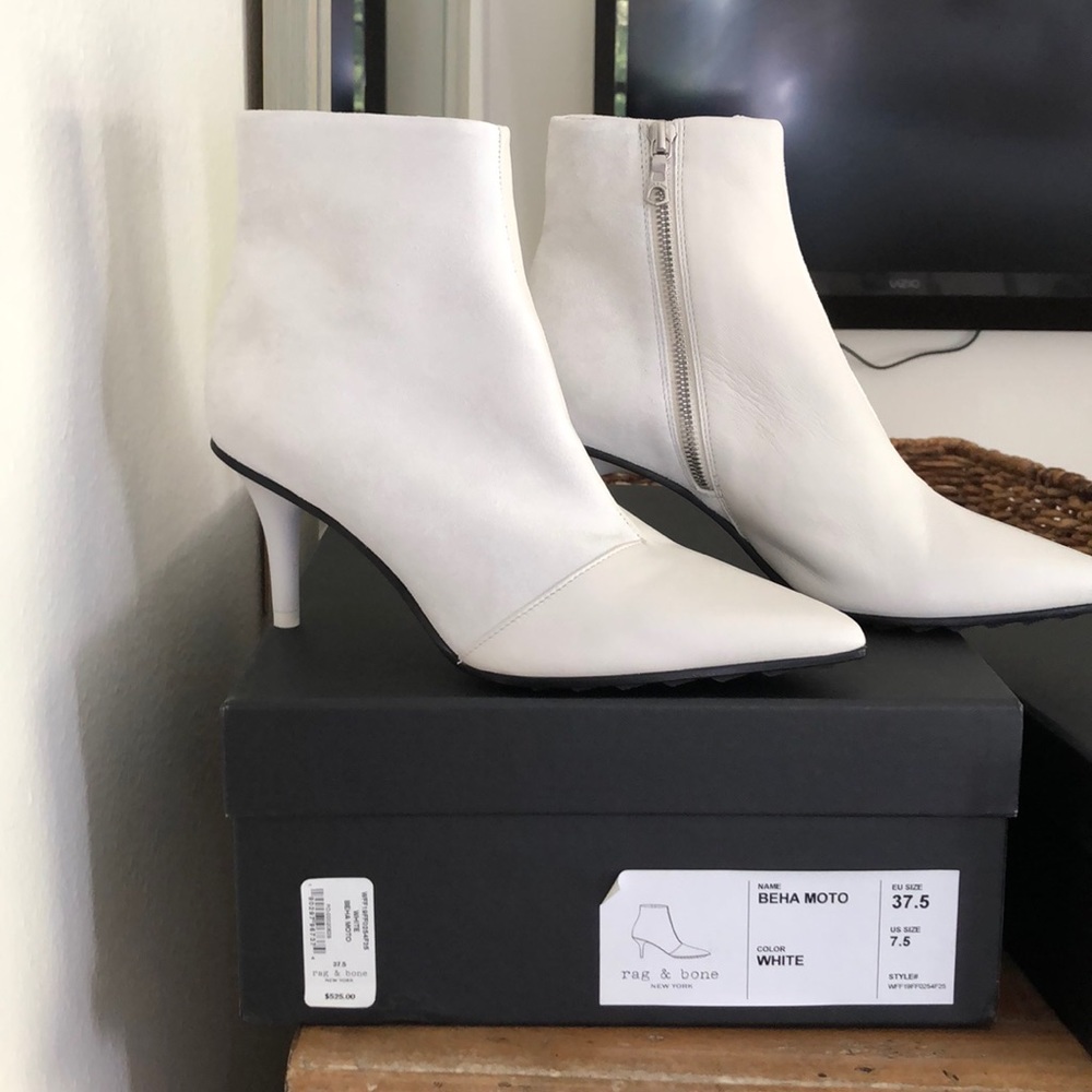 Rag and bone white leather and suede bootie 37.5